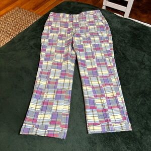 Vintage 38 R Berle Madras Plaid Men’s Patchwork Pants with pleats and cuffs